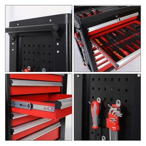 黑色和红色7抽屉滚动工具储物柜，带369件手动工具车库车间金属工具车 - Product Image 4