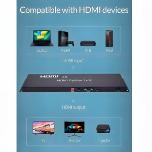 WODEXUN 1x16 para HDMI 2,0 V2.0 Splitter 4K HDMI2.0 HDCP2.2 Extensión IR RS232 Gestión EDID PVC para Monitor de micrófono [Negro] - Product Image 3
