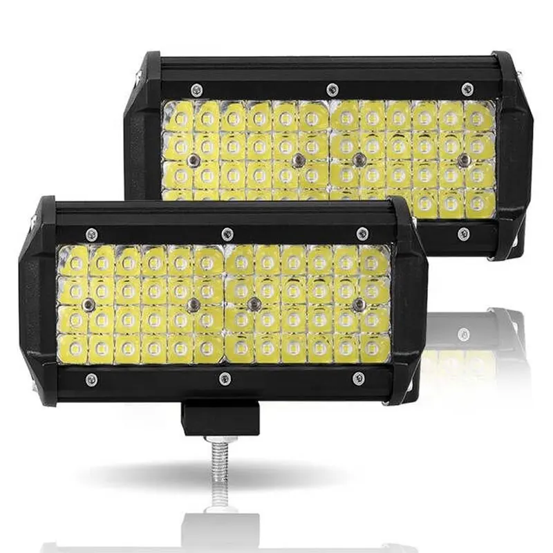 7 pulgadas cuatro filas 144W luz de trabajo LED amarilla motocicleta camión 4x4 todoterreno luz blanca Barra de luz LED