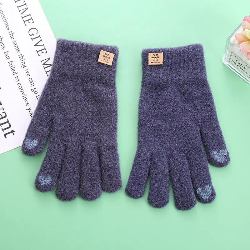 Women Warm Cute Korean Five Finger Plush Touch Screen Knitting Winter Gloves