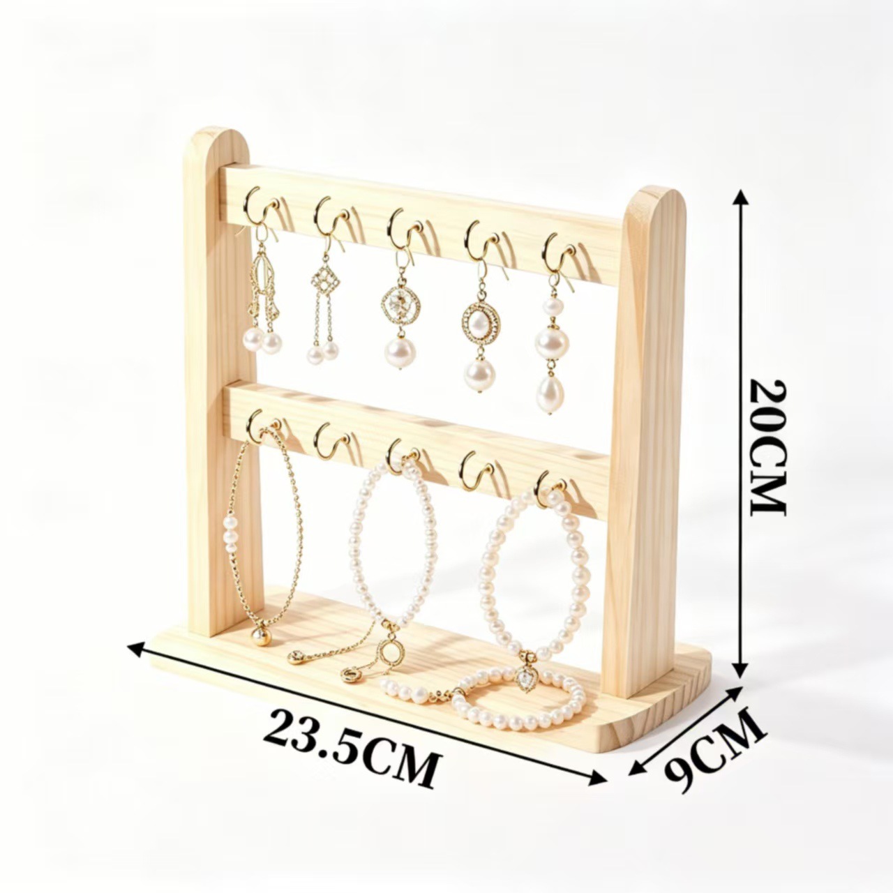 Double-layer (10 hooks) wooden hook display rack