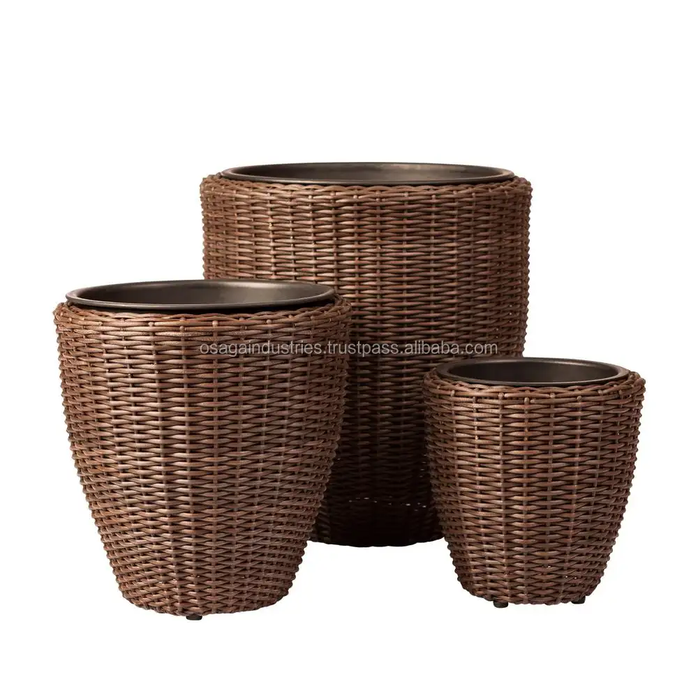 Vasos de plantas de rattan grande, vasos de plantas feitos à mão em rattan, de metal e bambu, para áreas internas e externas, jardim, cesta alta