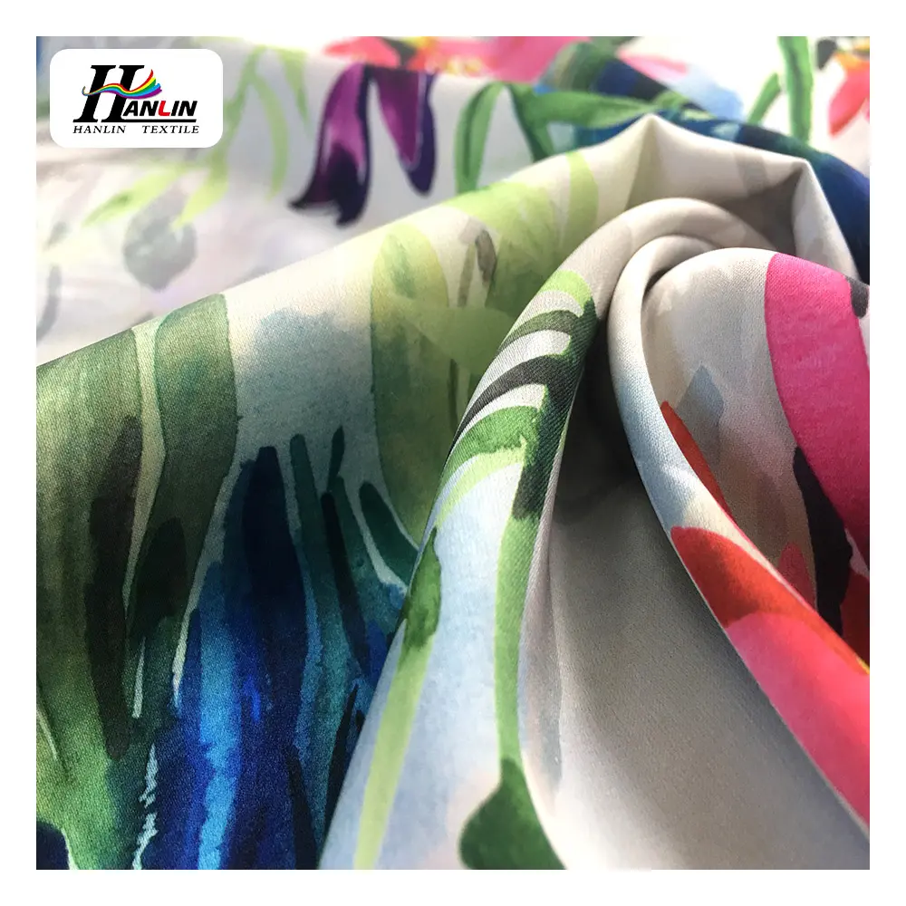 Hanlin Textile Blumenmuster Digitaldruck 75D Italienischer Chiffon 100% Polyester Stoff Hersteller