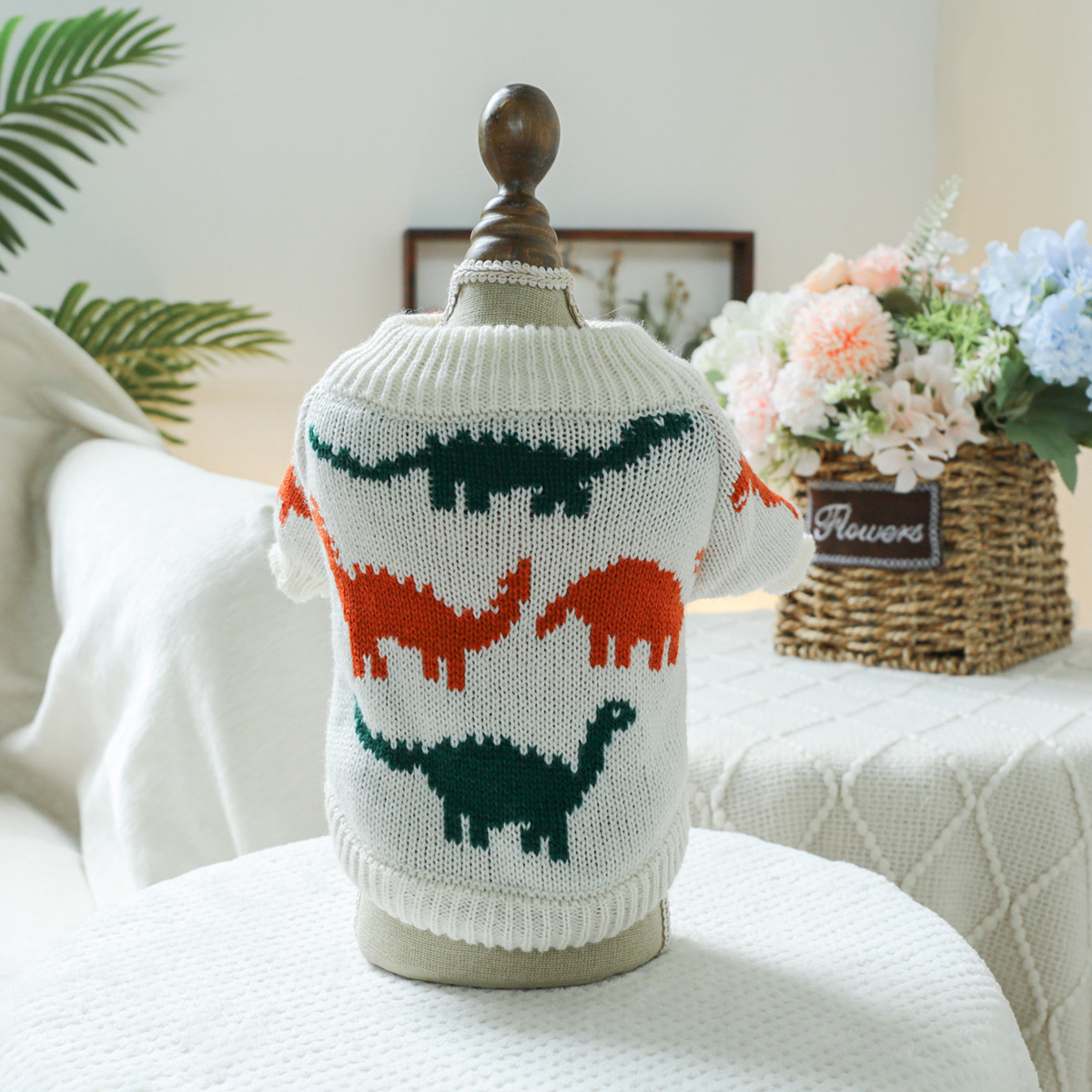 grey-Colorful dinosaur sweater