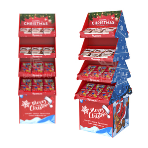 Banco di mostra su ordinazione del pavimento della carta del cartone del cartone dello scaffale di esposizione di natale della drogheria degli scaffali autoportanti di <span class=keywords><strong>POP</strong></span> del supermercato