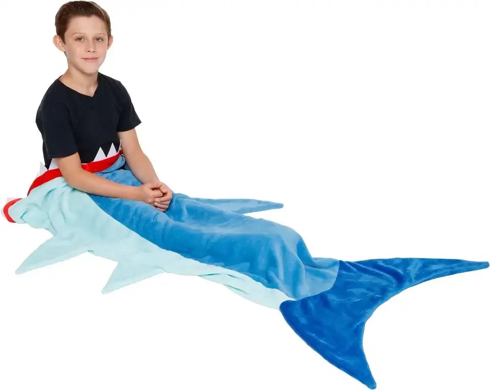 Custom Baby Boy Girl Engraçado Velo Animal Tubarão Design Super Macio Cobertor De Pelúcia