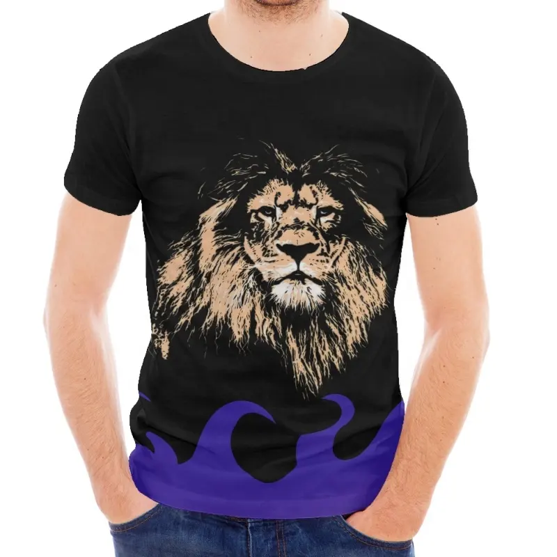 เสื้อยืดพิมพ์ลาย Lion 3d คุณภาพสูงเสื้อยืดลําลองผู้ชายระบายอากาศโพลีเอสเตอร์ดี