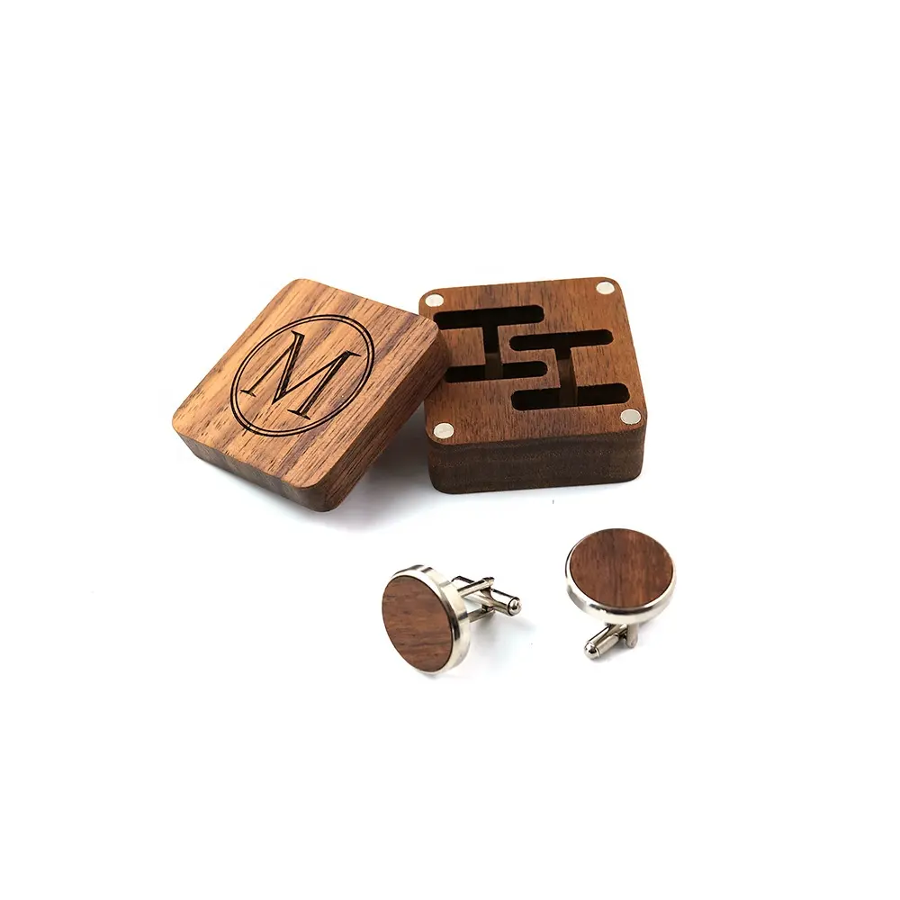 Boîte en bois massif de haute qualité, aspiration magnétique mate, boutons de manchette pour hommes, boîte de rangement, nom personnalisé, lettres, cadeau