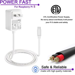 27W 5.1V 5A GaN PD <strong>Power</strong> Supply <strong>Raspberry</strong> <strong>PI</strong> 5 <strong>Power</strong> Adapter US EU UK AU Plug <strong>USB</strong> <strong>C</strong> Port <strong>Power</strong> Adapter - Product Image 2