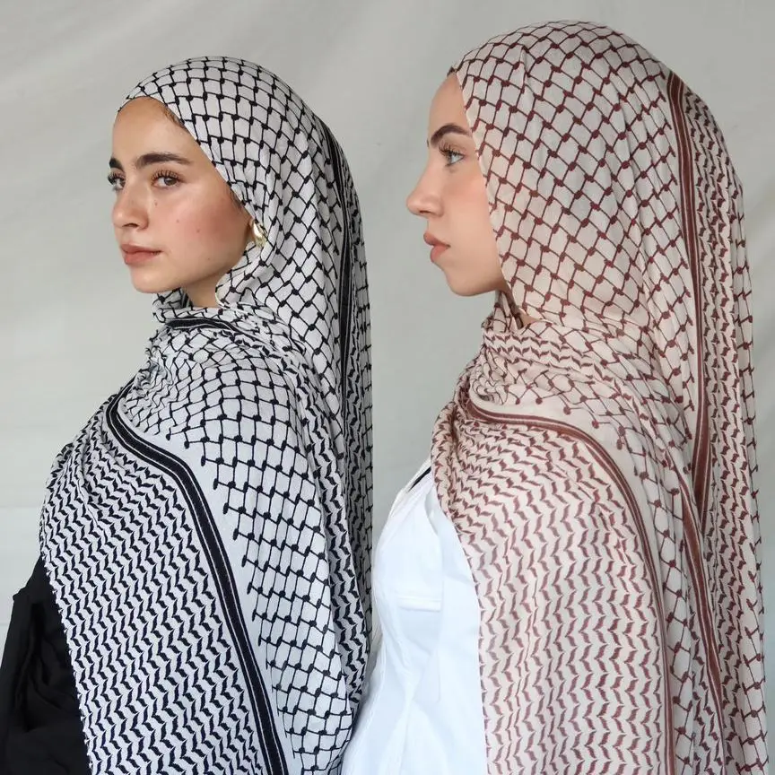 2024 ใหม่มาถึง Keffiyeh ฮิญาบชีฟองพิมพ์ผู้หญิงมุสลิมผ้าพันคอปาเลสไตน์รอมฎอนผ้าคลุมศีรษะ