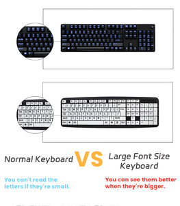 Teclado de computadora de impresión grande, teclado de alto contraste USB con cable con letras impresas de gran tamaño para personas con baja visión - Product Image 4