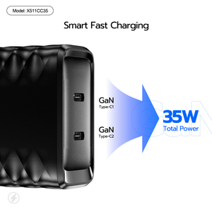 Type-Cデバイス用のPDPCABS電源を備えたデュアル35WGaNタイプC急速充電器5V/3AUSBウォールアダプター35W出力 - Product Image 4