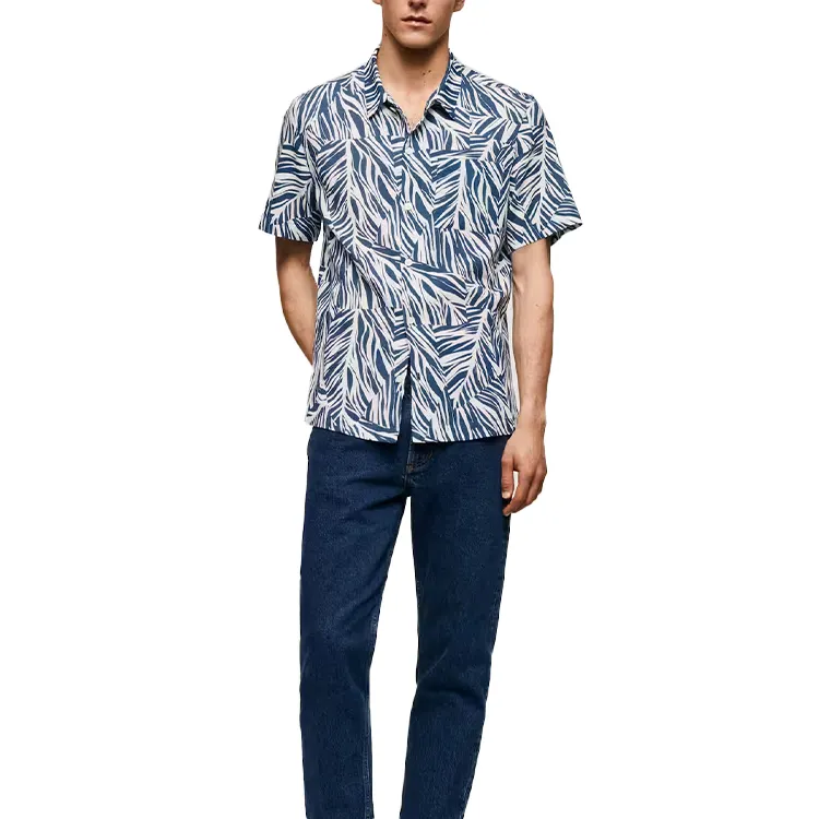 Tùy chỉnh mô hình in áo sơ mi túi xách 100% cotton bãi biển mặc áo sơ mi Hawaii