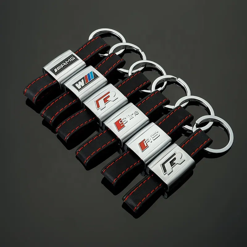 Wholesale Bulk Custom Genuine PU Leather Car Brand Logo Keychain Name Card Key Ring Car Logo Key Chain ready to ship