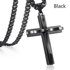 Moda basit kadınlar altın gümüş siyah çapraz kolye erkek namaz kolye dini takı çift çapraz kolye kolye - Product Image 5