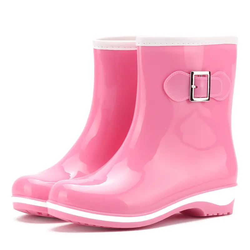 Botas para la lluvia para niñas y mujeres, botines de goma para el tobillo, de plástico PVC, buena calidad, Color caramelo, suela exterior de PVC, 2 pares