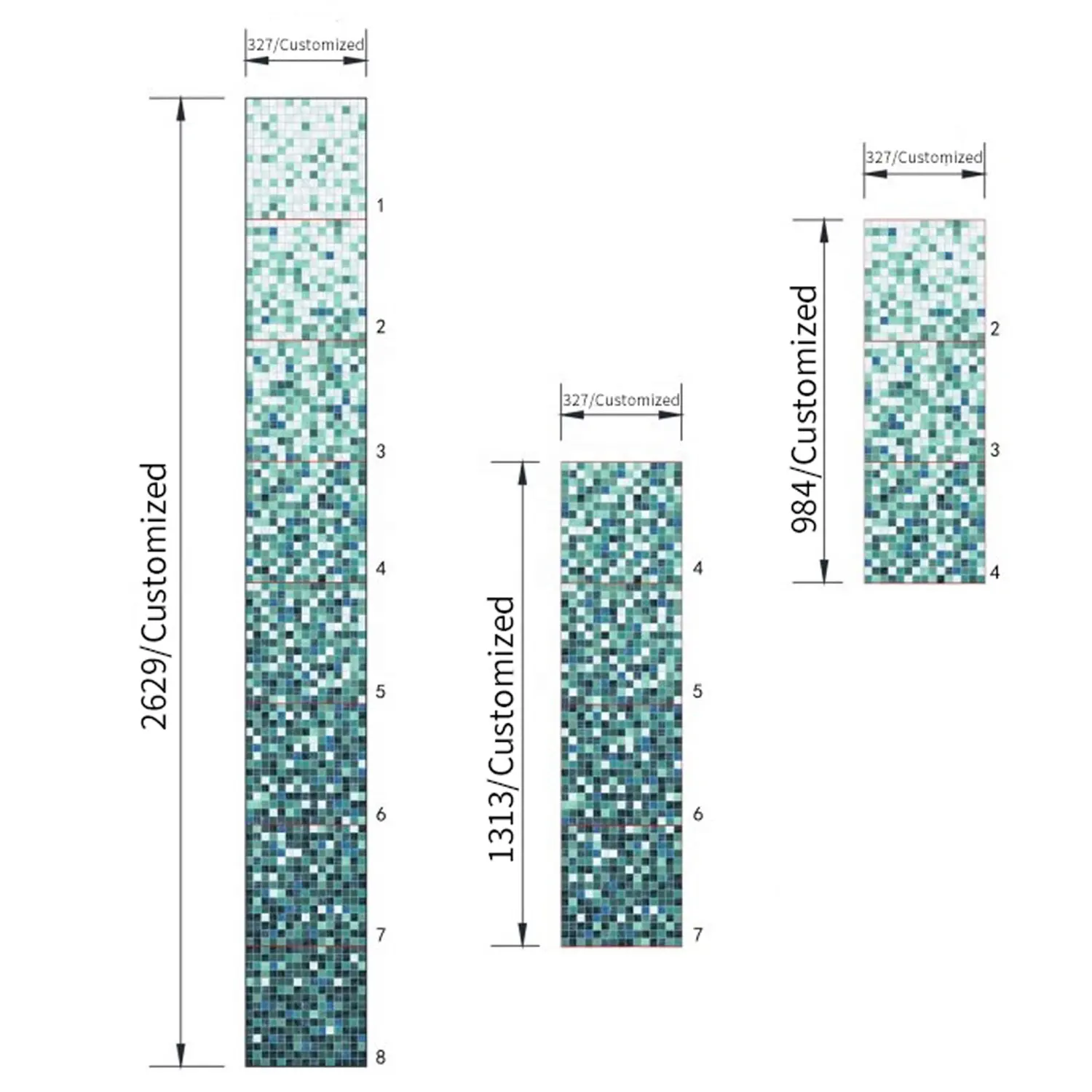 Su misura verde Glitter di vetro piscina gradiente mosaico piastrelle per cucina e bagno piastrelle del muro
