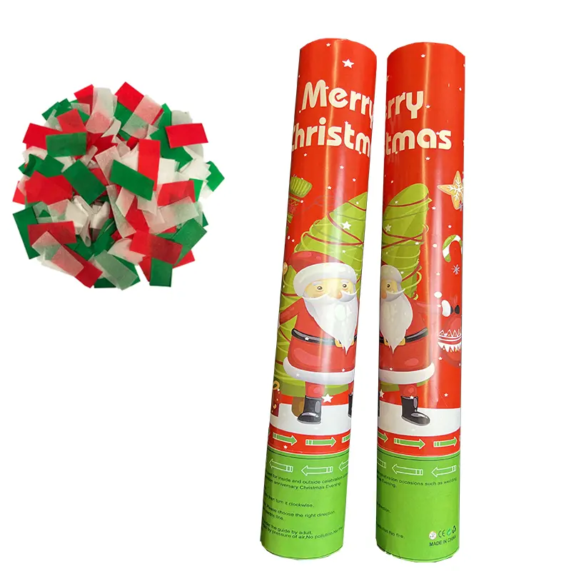 Natal penjualan terlaris 40cm Confetti Popper pesta keluarga alat peraga hijau dan kertas merah meriam tisu