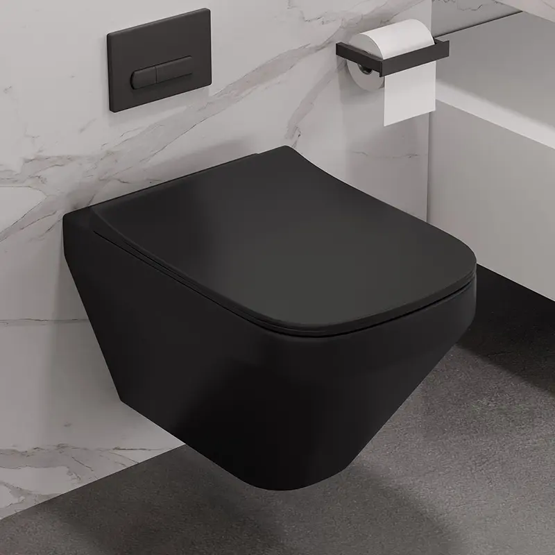 Sol de toilette en céramique suspendu dissimulé mural noir ensembles de toilette de salle de bain réservoir dissimulé