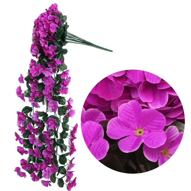 Artificial silk flowers fabric violet hanging decoration plastic and silk flowers decorate plants