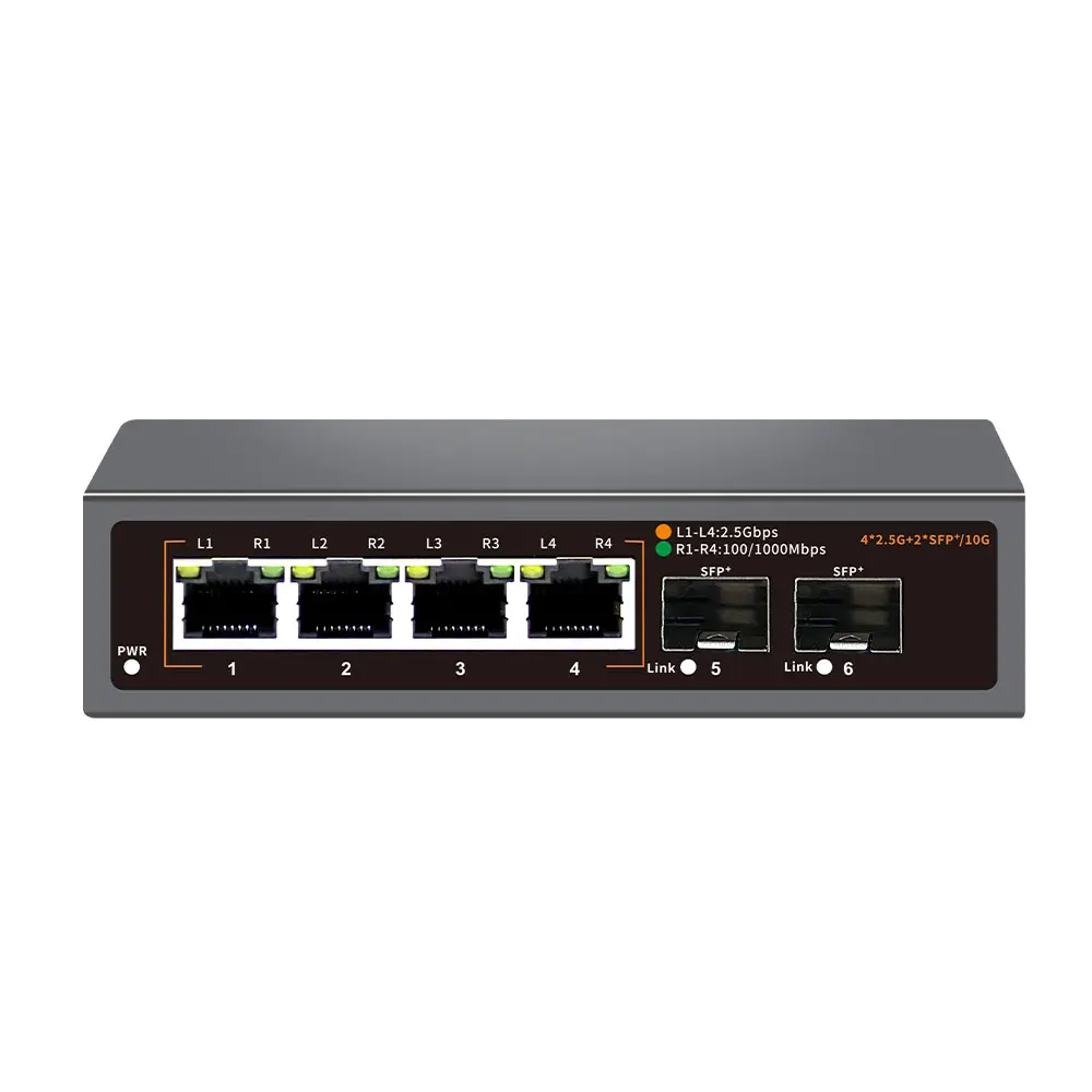 4*2.5G base-t Ports + 2*10G SFP + Commutateur réseau non PoE avec capacité de commutation 60Gbps Commutateur Ethernet non géré