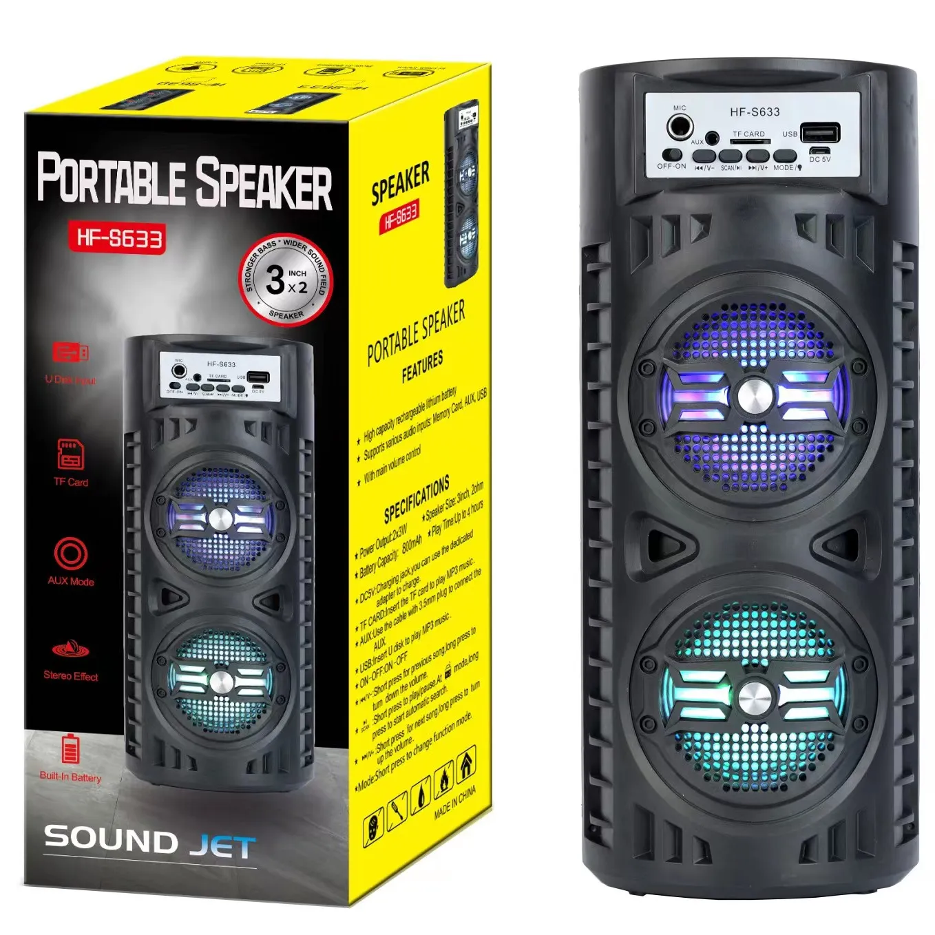 S633 Bestseller Doppel 3 Zoll Stereo Tragbare Sound-Spieluhr in Lautsprecher qualität mit kabel gebundenem Mikrofon