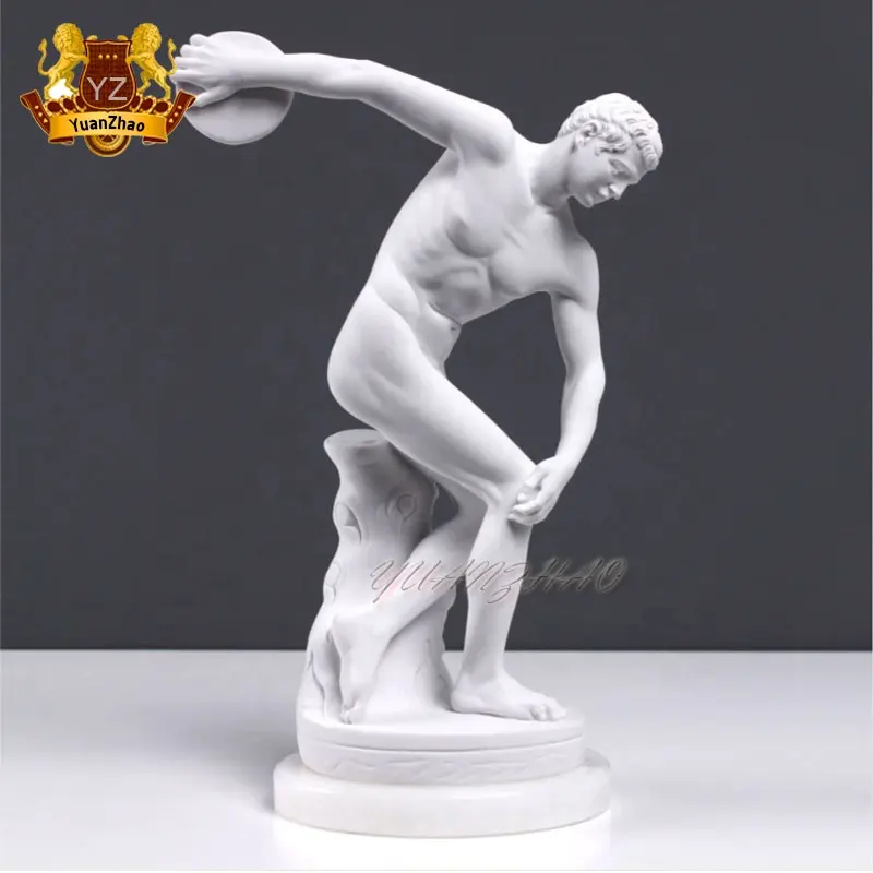 Decoration Life Size White Marble Nude Man Large Athletes Statue Stone Carving Discobolus Sculpture