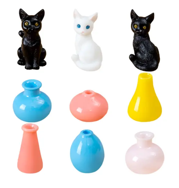 Résine canapé bureau blanc noir chat fontaine d'eau horloge lit fleur vase bouteille bougeoir cadre pot maison de poupée miniature meubles