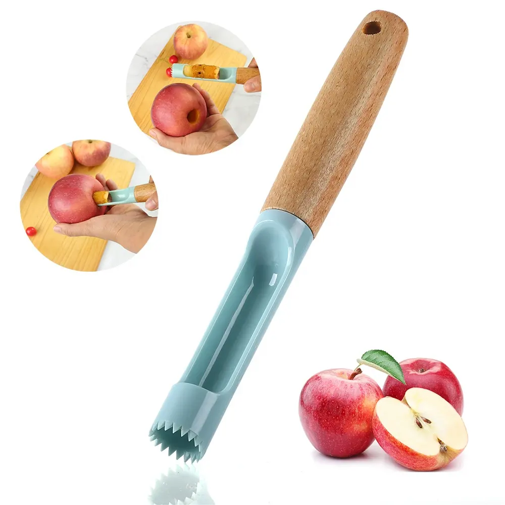 Commercio all'ingrosso manico in legno in acciaio inox manuale di sicurezza gadget da cucina di apple peeler corer