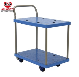 Strong Frame Light Weight 2-Tier <strong>Low</strong> Noise Plastic Platform Cart Logistic Hand <strong>Trolley</strong> with Foldable Handle - Product Image 1