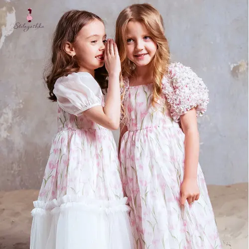 Stilnyashka 24115-5, venta al por mayor, ropa estampada dulce para niños, vestidos para niñas, ropa de verano de lujo para niños, vestido