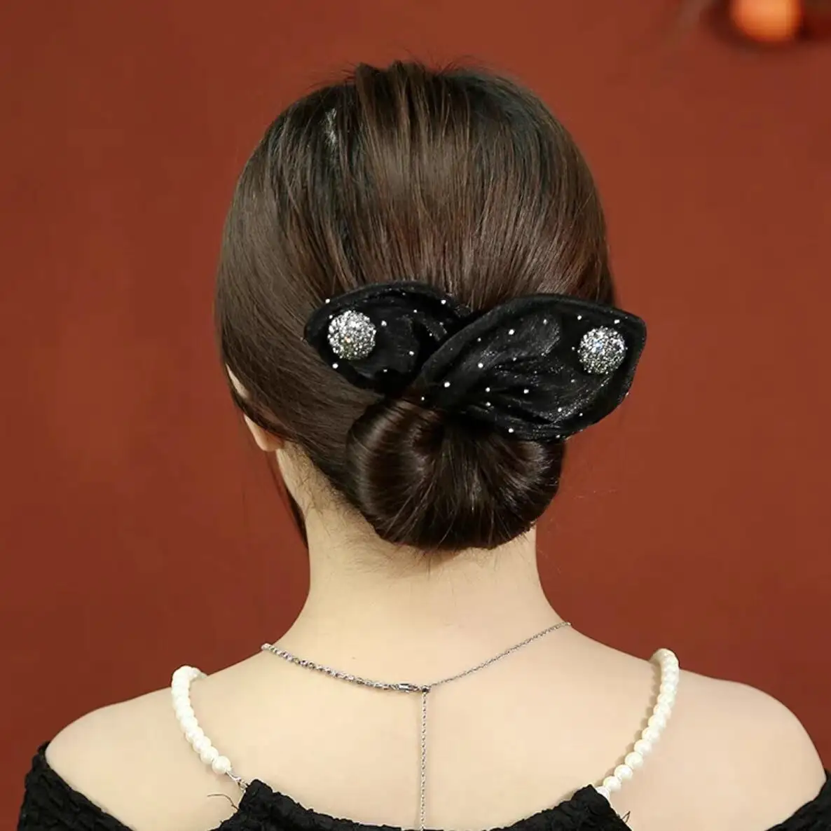 Diadema con lazo de moda, adorno para el cabello de malla, placa para el cabello, Clip giratorio para la cabeza