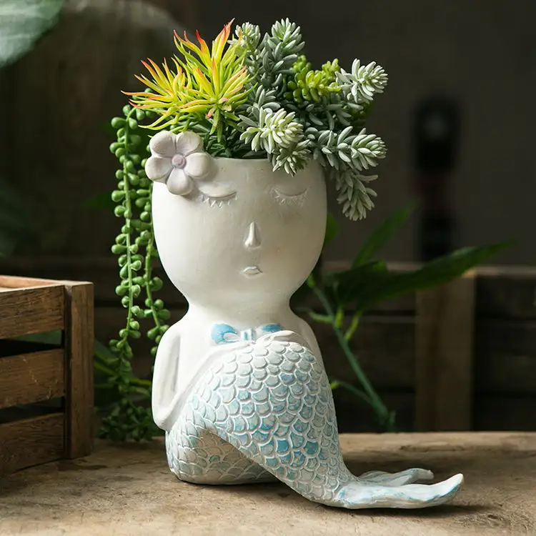 Deko Vasen-jarrón de cerámica con estampado de cara para decoración del hogar, jarrón de sirena con diseño mitológico creativo, diseño bonito, venta al por mayor