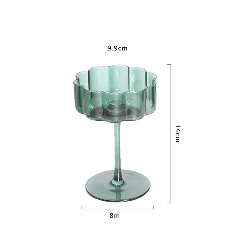 도매 꽃 빈티지 물결 모양의 꽃잎 웨이브 유리 쿠페 다채로운 칵테일 잔물결 샴페인 잔 마티니 미모사 바 유리 제품
