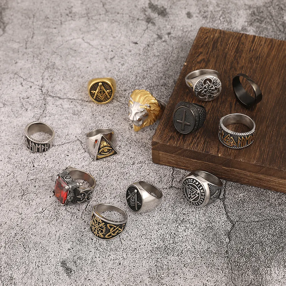 Anillos nórdicos de acero inoxidable para hombre, anillo vikingo, joyería Retro Guangzhou, venta al por mayor