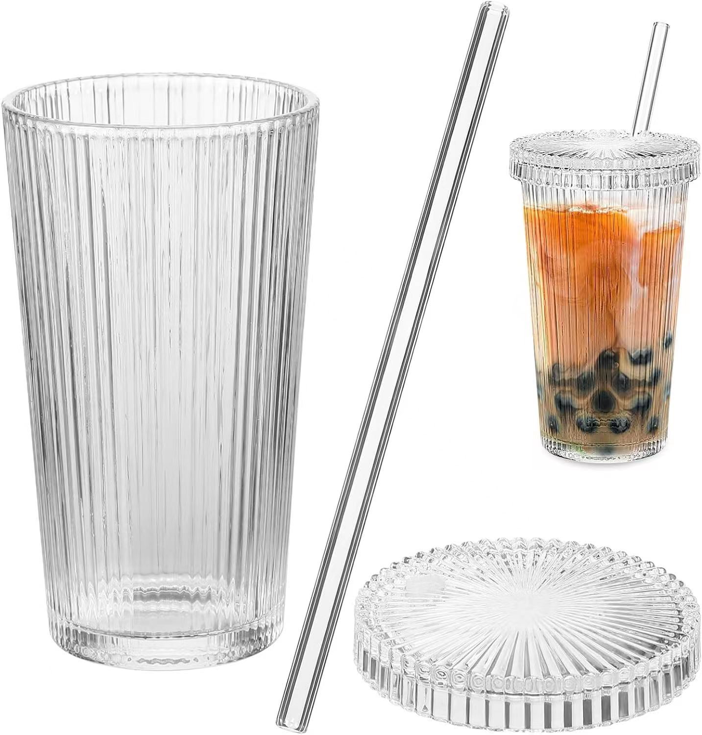 Transparent --- tasse + couvercle + paille droite