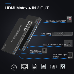 Matriz HDMI de 4K60Hz con EARC D-o-lby Vision SPDIF Salida de audio óptica Interruptor de matriz HDMI 4 en 2 salidas HDCP2.2 Gestión EDID