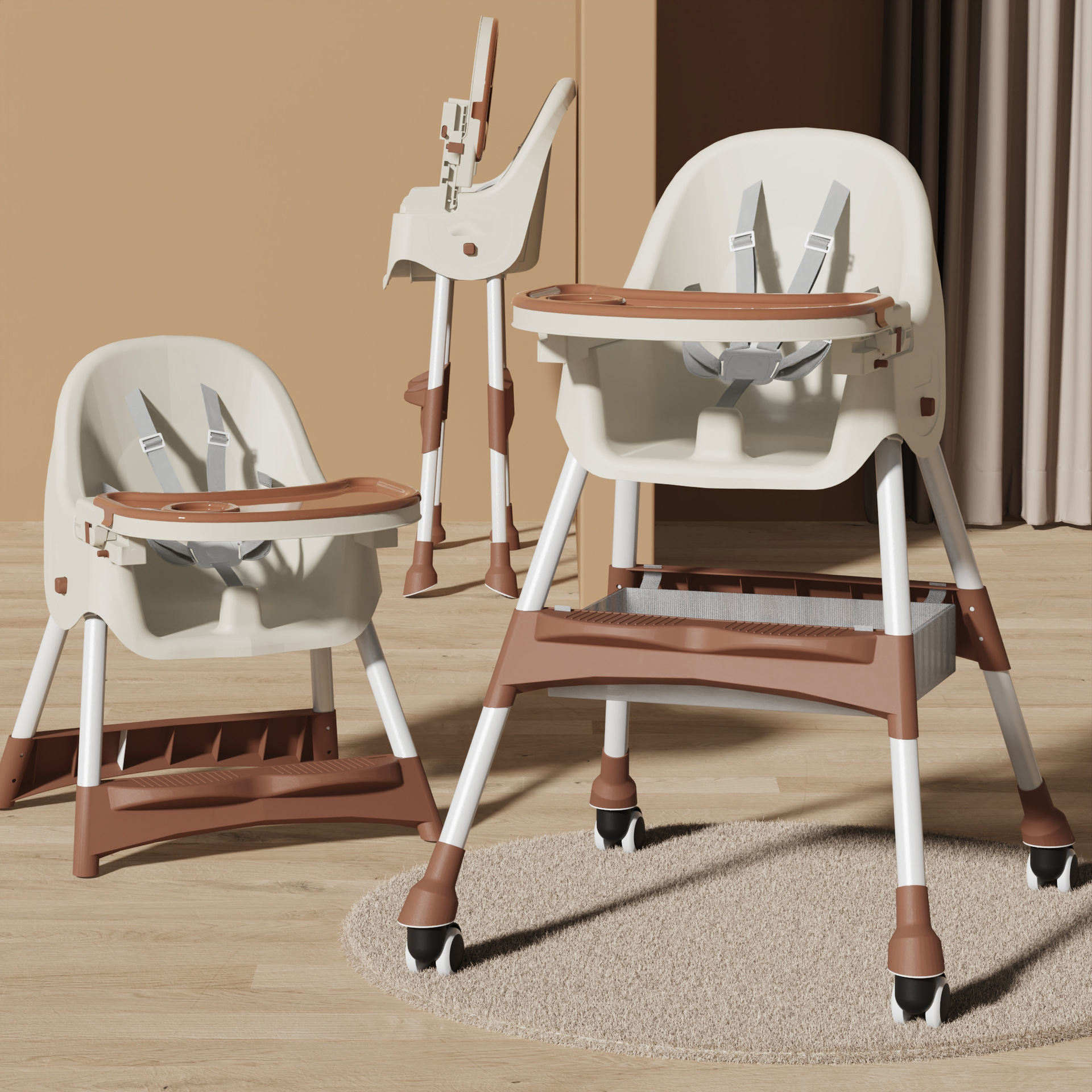 Brown wheels without seat cushion