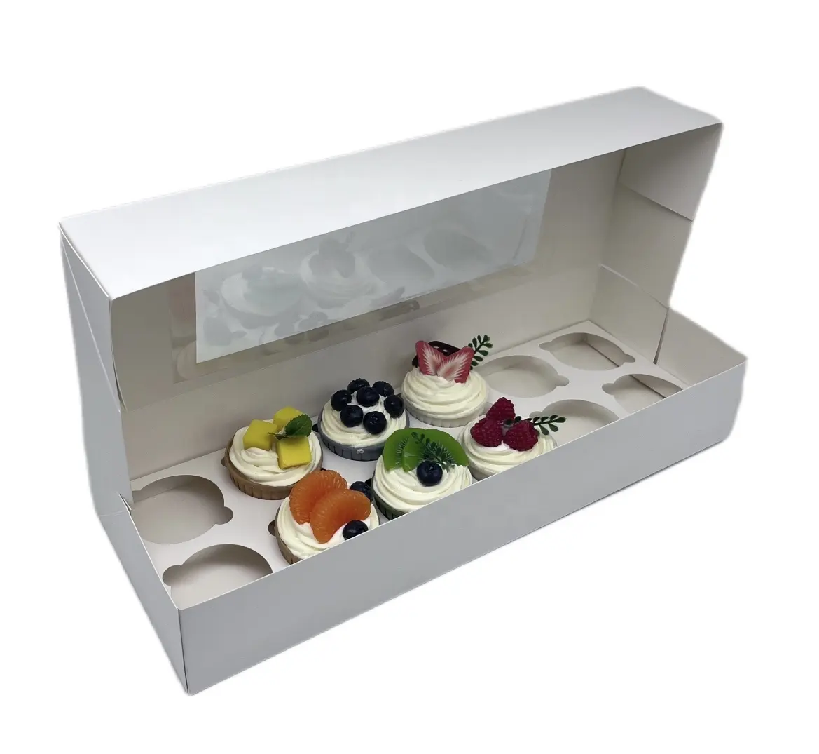 Scatola di imballaggio per Cupcake scatola per torta rettangolare trasparente personalizzata Kraft per torte da 12 tazze