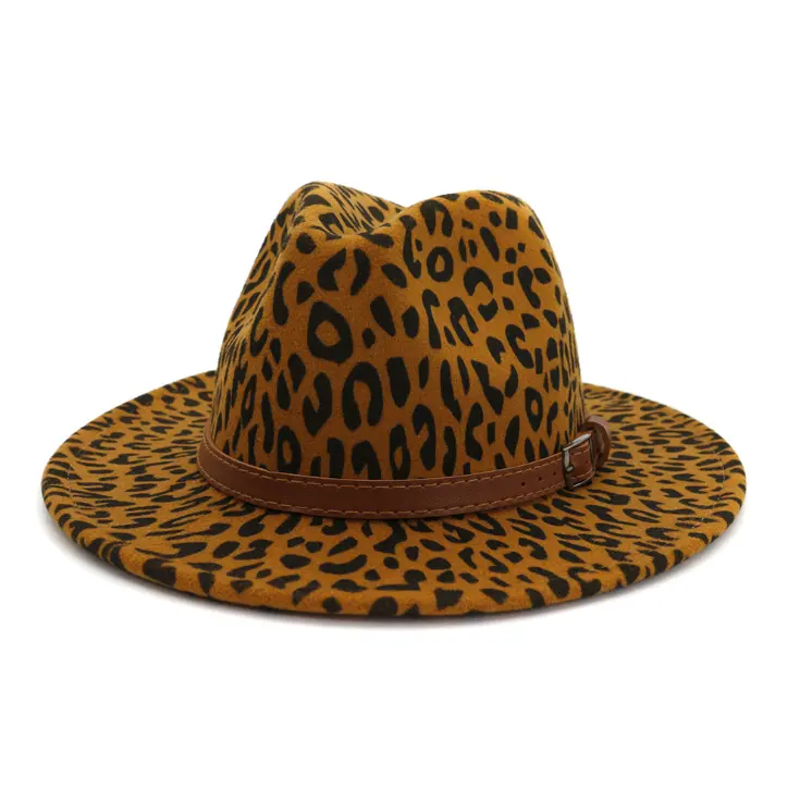 Cappello Fedora in feltro stampato leopardato personalizzato a tesa larga stampa ghepardo di alta qualità