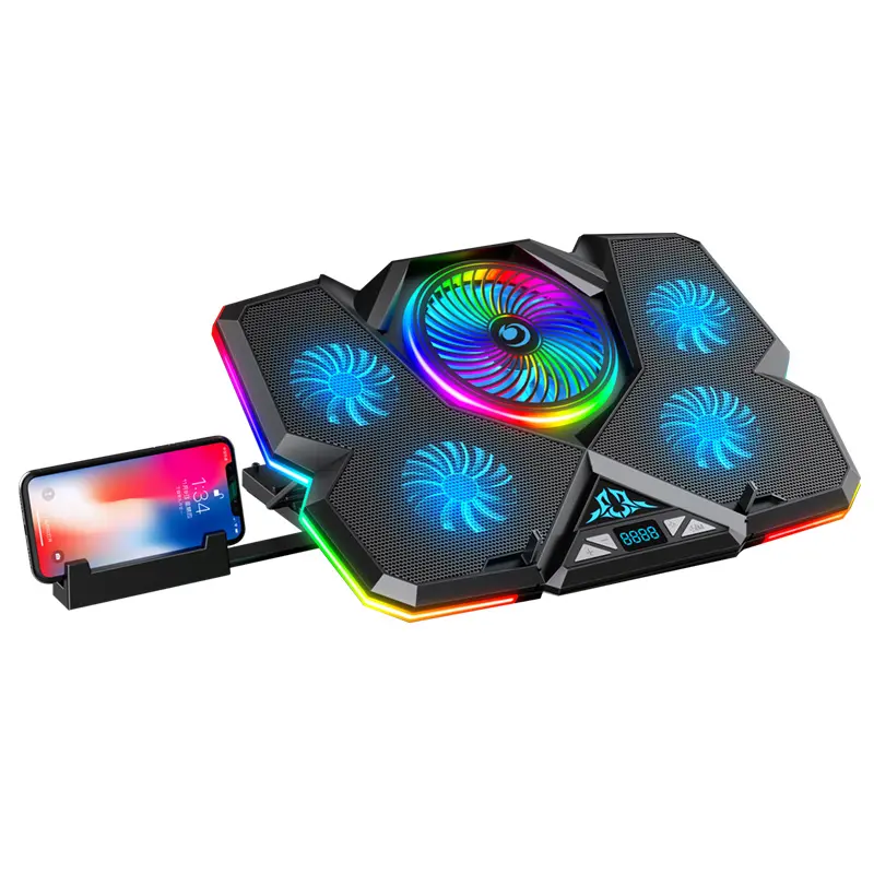조정 가능한 Hight RGB 노트북 스탠드 쿨러 패드 5 팬 USB 컴퓨터 액세서리 헤비 듀티 노트북 냉각 패드