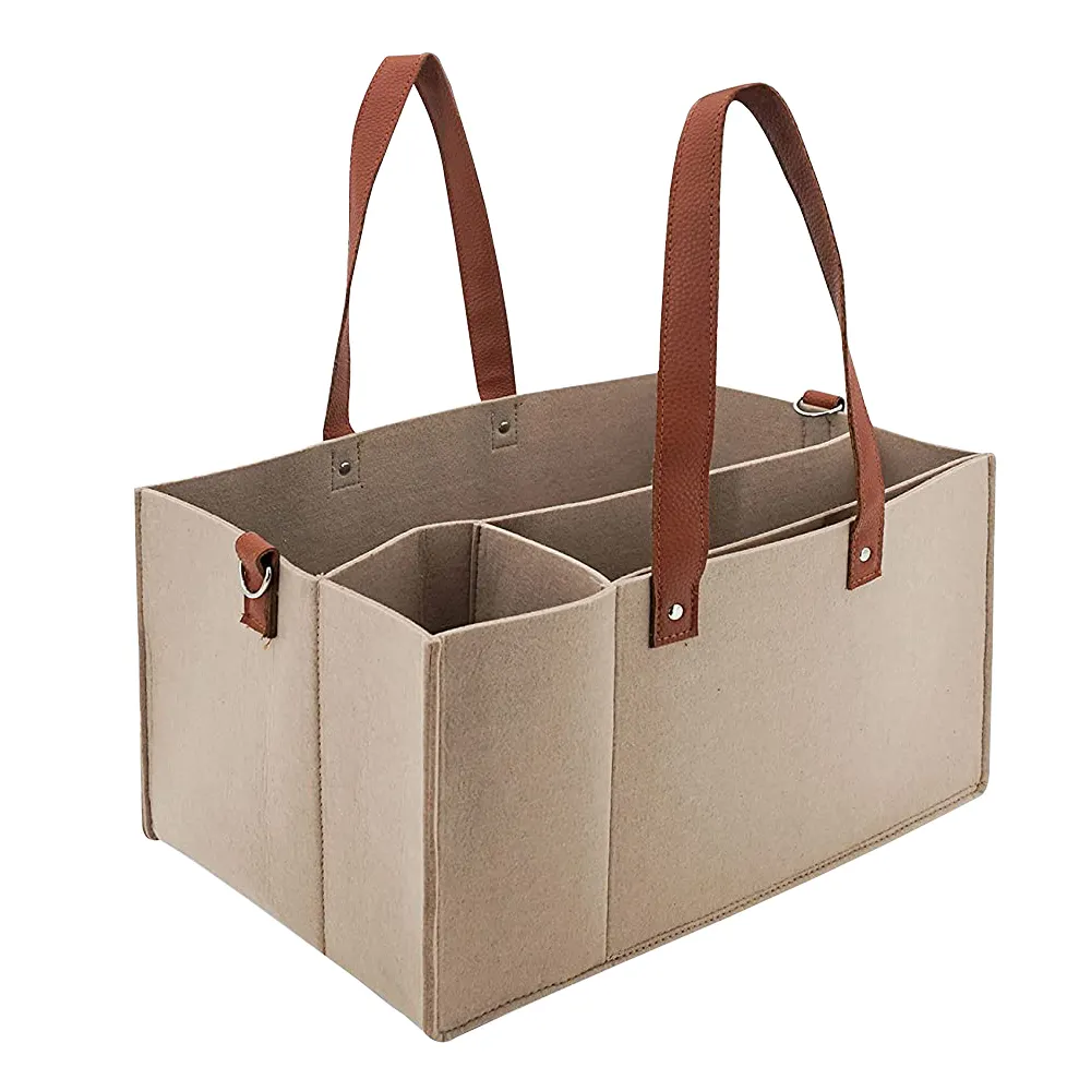 Custom Multifunctional Tote Bag Style Nappy Storage Box Cute Foldable Felt Baby Diaper Caddy Basket Organizer for Travel