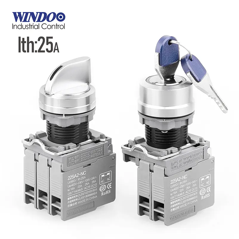 WINDOO-Interruptor de botón de encendido y apagado, Selector de llave de 22mm, XB2, 1NO, 2NO