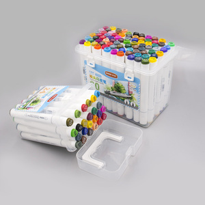 A doppia punta della pallottola e scalpello testa multi colore su ordinazione di colore a base di alcool marcatore schizzo facile da trasportare scatola di plastica