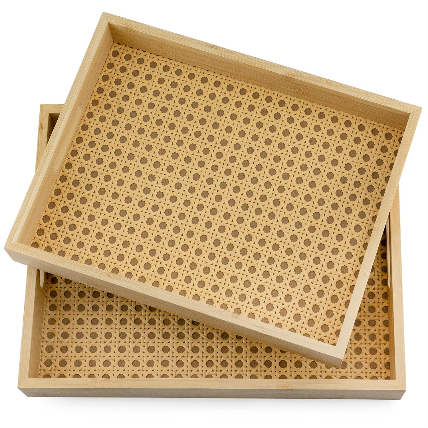 Set of 2 Rattan Serving Tray