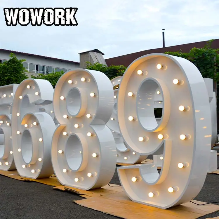 WOWORK wholesale 2ft 3ft 4ft led metal iron outdoor RGB bulb colorful marquee number lights sign for birthday event decoration