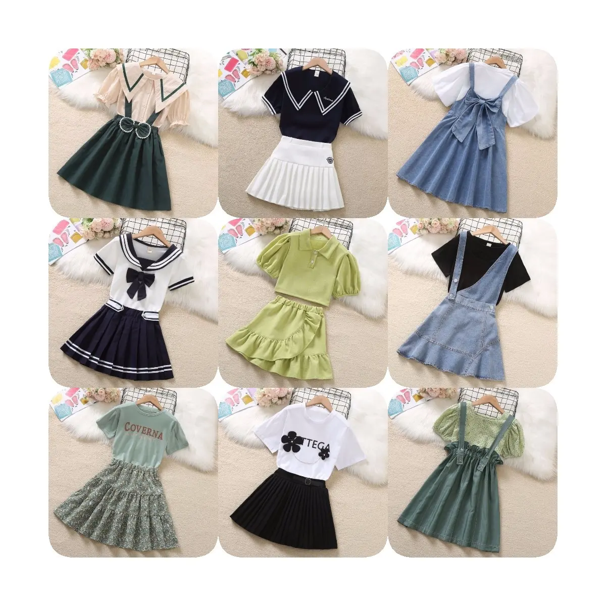 Chinese supplier girl beautiful dress girl lovely dress set two piece set Girl Dress Set