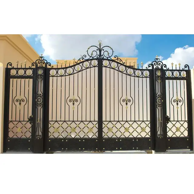Pagar gerbang warna hitam panel pagar logam gerbang murah digunakan baja galvanis besi tempa 30 set gerbang utama aluminium