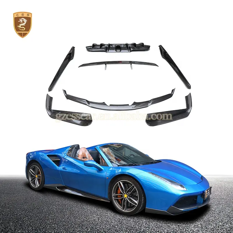 Novi Style 3K Dry Carbon Glossy Car Front Lip Splitter Kit de carrocería de alerón trasero para Ferrari 488 Bodykit