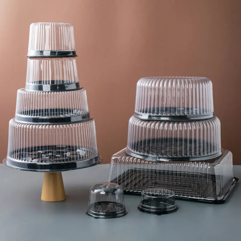 Contenedor de cúpula de pastel redondo de plástico desechable de 3 a 14 pulgadas con caja de tapa Caja de pastel transparente de panadería